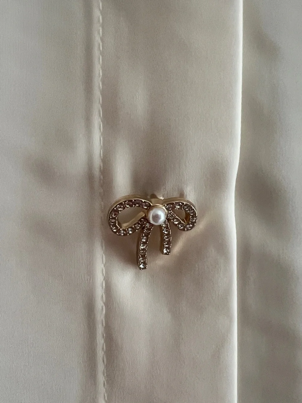 Cream Silk Button-Front Blouse - Picture 2 of 6